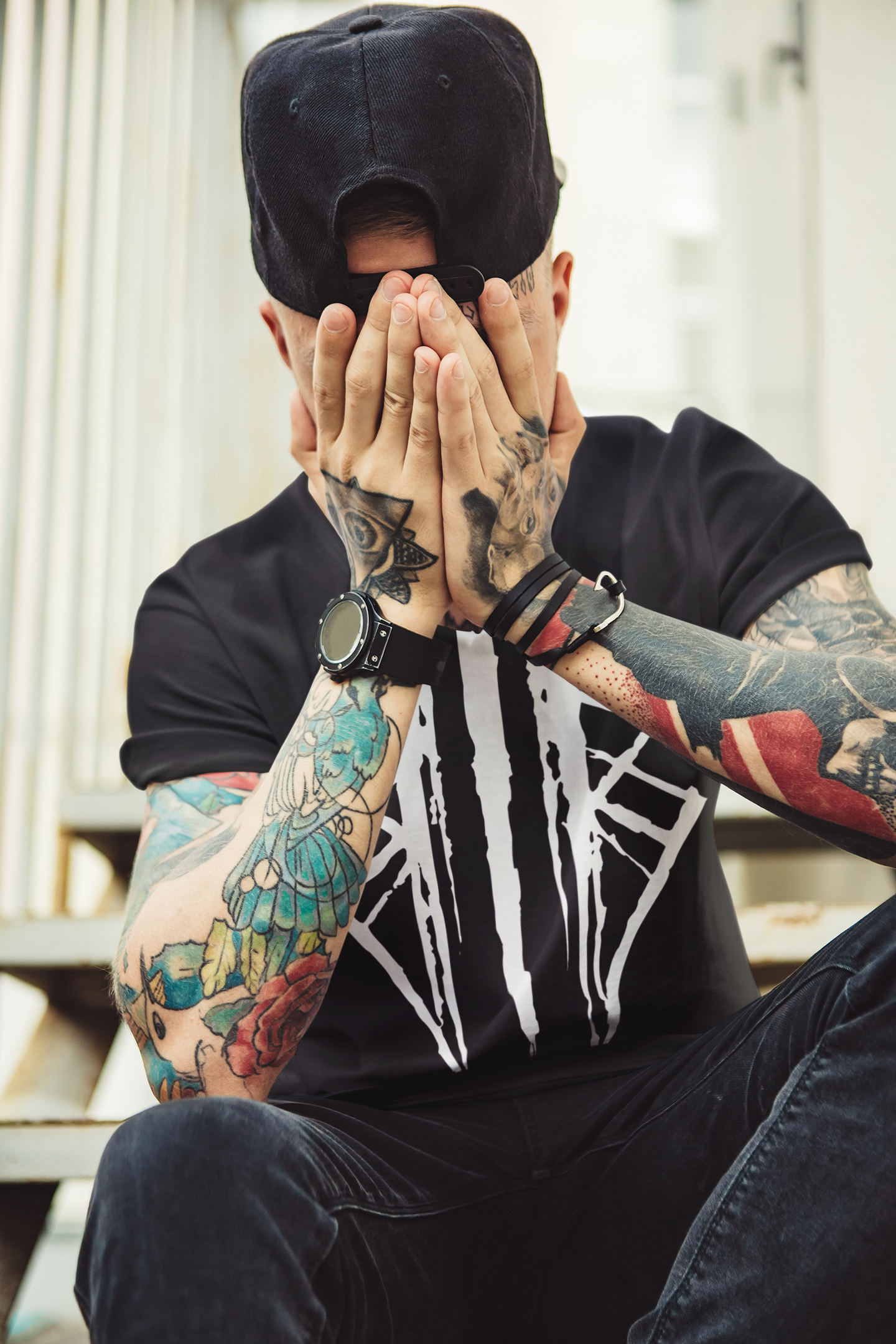 Bones In Black Logo Shirt - Oversized Print