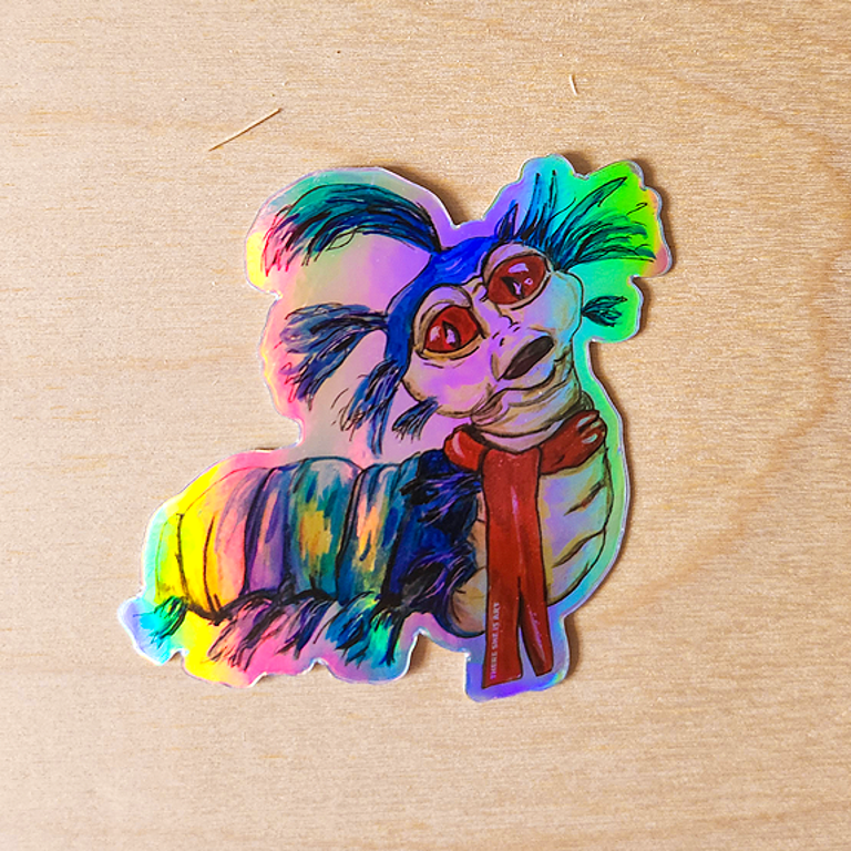 “Ello!” Labyrinth Worm – Holographic Art Sticker by Bones In Black
