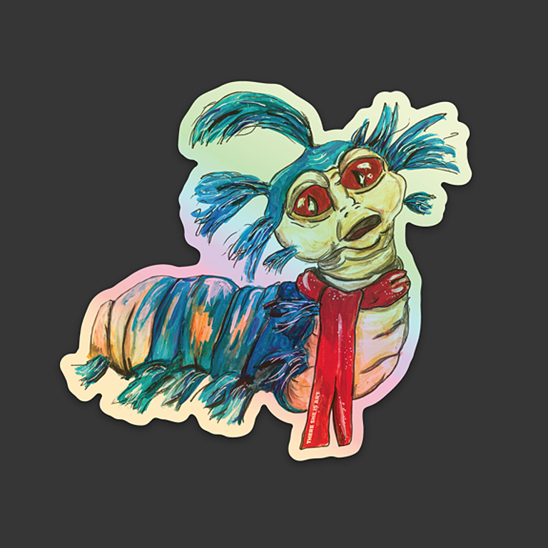 “Ello!” Labyrinth Worm – Holographic Art Sticker by Bones In Black