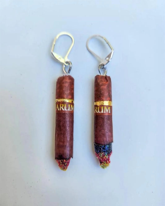 Goth Clove Cigarette Earrings | Handmade Clay Djarum Inspired Jewelry | Glitter Lit Tip 80s 90s Club Nostalgia Statement Earrings
