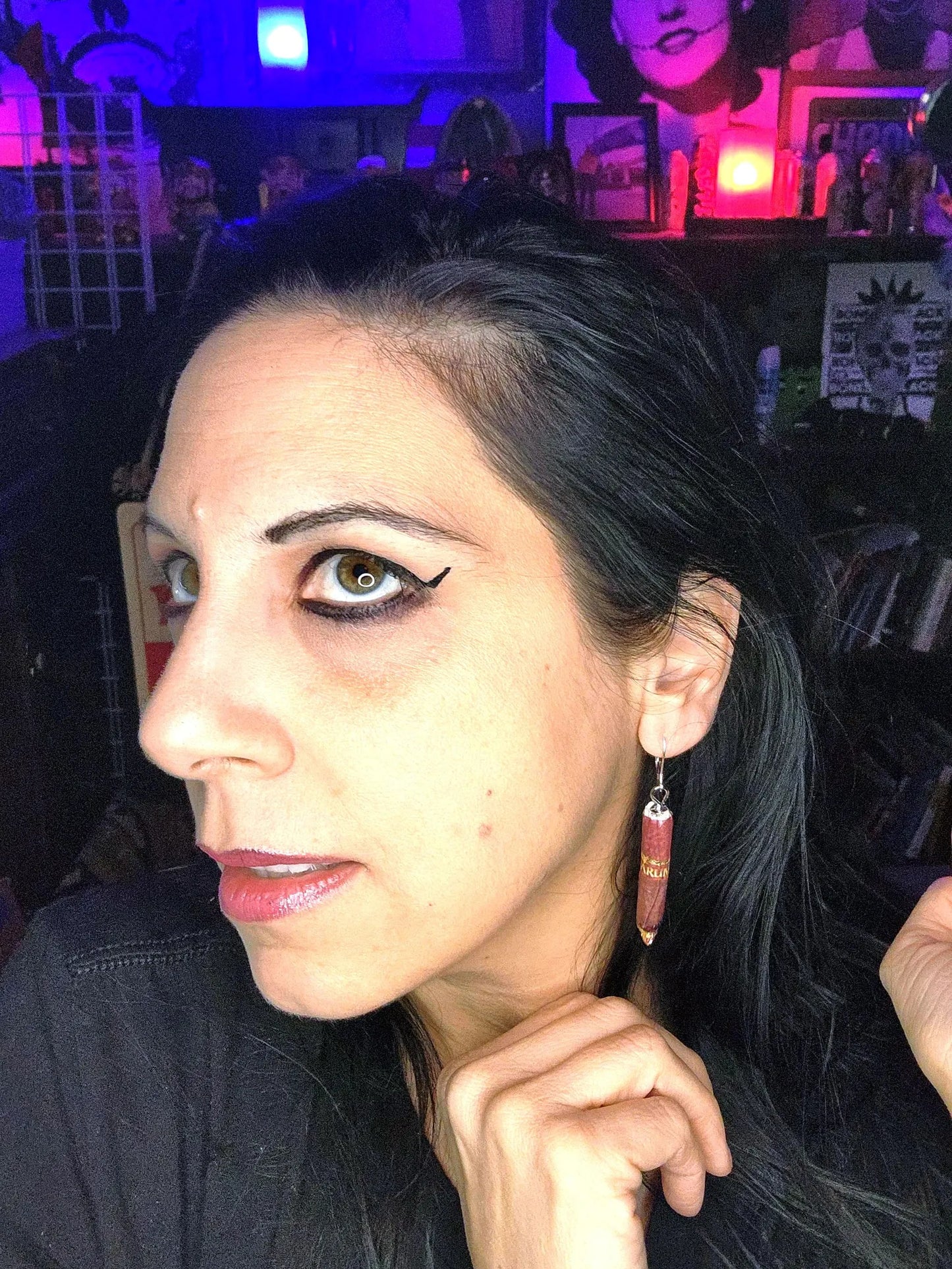 Goth Clove Cigarette Earrings | Handmade Clay Djarum Inspired Jewelry | Glitter Lit Tip 80s 90s Club Nostalgia Statement Earrings