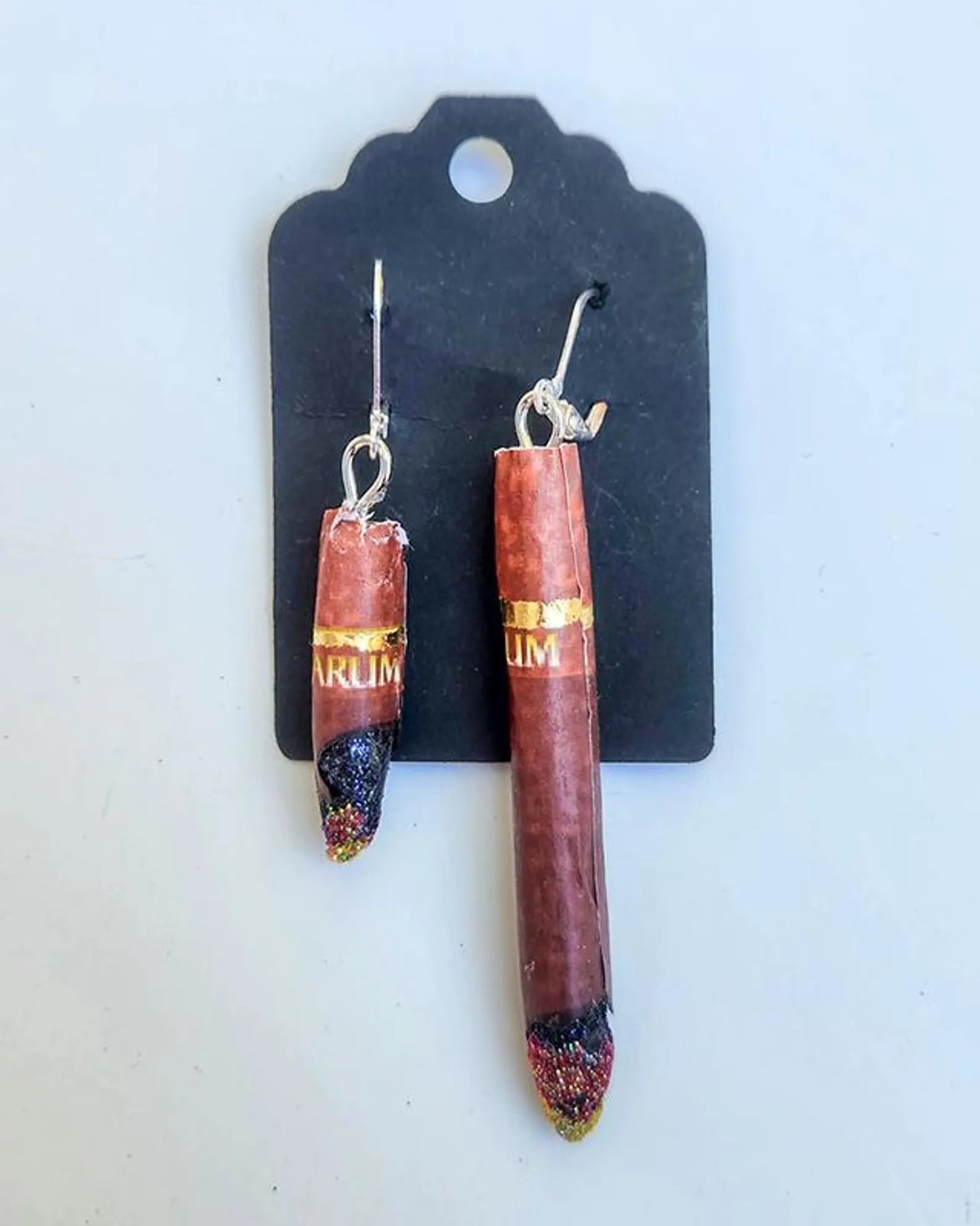 Goth Clove Cigarette Earrings | Handmade Clay Djarum Inspired Jewelry | Glitter Lit Tip 80s 90s Club Nostalgia Statement Earrings